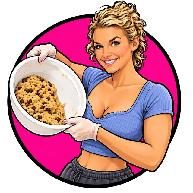 Coco, cartoon style, holding a bowl of cookie dough